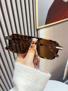 1 Pair Fashion Double-Bridge Aviator Fashion Glasses For Women - màu nâu - Xem 2