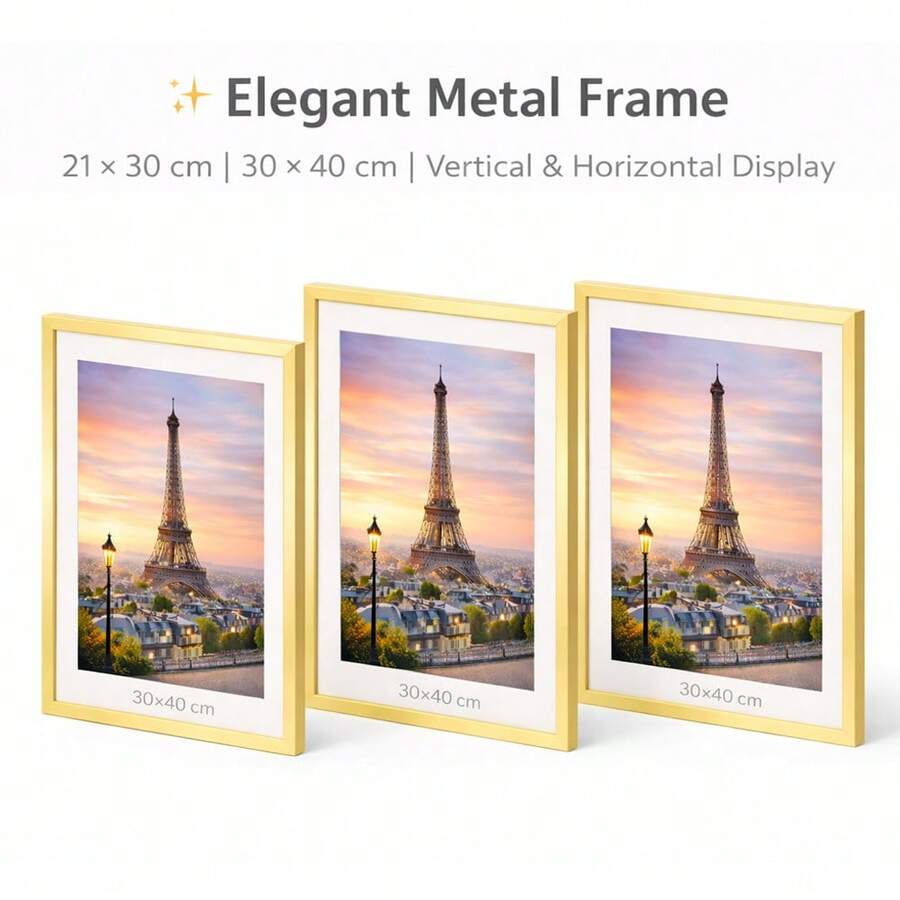 3pcs 30x40 40x50 50x70cm Picture Frames Black Thin Aluminum For Poster Photo Metal Frames With Plexiglass Mat Wall Mount Table Home Decor - 金色 - 查看 1