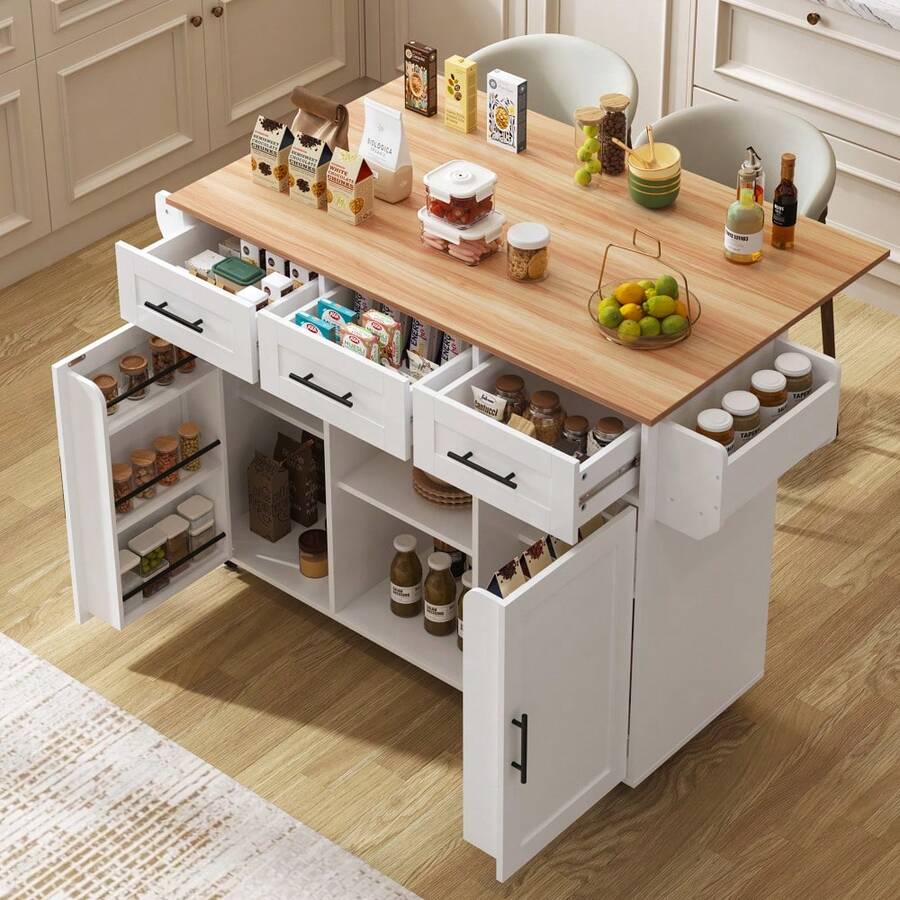 Mobile Storage Islands - White + MDF + European-1 - View 1