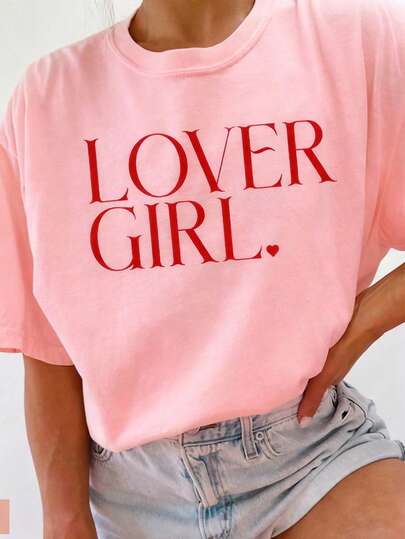 女士夏季新款字母印花圆领短袖T恤，休闲宽松百搭上衣，时尚日常穿着