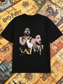 OVERSIZED Black T-Shirt With Basketball Graphic Print, Soft Cotton, Street Hip Hop Style, Comfortable, Durable And With A Unique Graphic Print. - Black - View 2