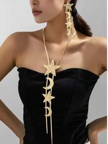 1 Pair/1 Pc Fashion New Ramadan Star & Moon Earrings & Necklace Set, Gift Jewelry For Women Party & Daily Wear - Star and Moon Set - View 6