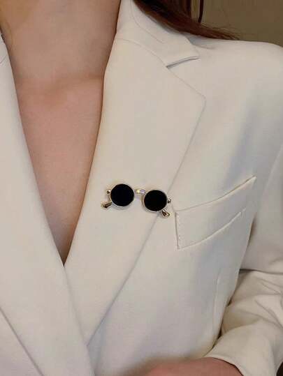 1 pieza Broche de lujo elegante con forma de gafas de moda, accesorio de ropa de aleación vintage mini insignia