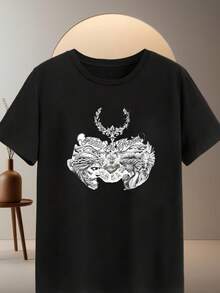 Neutral Black T-Shirt, 220g, 100% Cotton, "Family Is Forever" Pattern, Casual & Personality Show - Negro - Ver 1