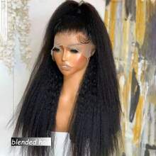 Hair 13x4 Glueless Yaki Straight Wig With 4C Curly Baby Hair Pre Plucked Kinky Edge Hairline Pre Cut Lace Closure Wigs Yaki Straight Human Blended Hair Ready To Go Wig Bleached Knots 180% Density 8-36Inch Natural Black - Natural & Black - View 3