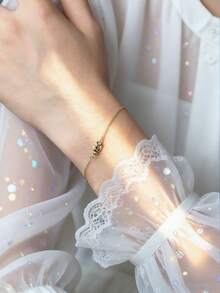 Charm-In 1件装打结锆石镶嵌极简手链，女士手链，适合日常佩戴或节日佩戴 - 金黃色 - 查看 2