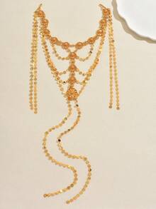1pc Copper Alloy Multi-Layer Floral Chain Luxury Headpiece, Suitable For Women's Party, Stage Performance, Holiday Wear - Gold - View 4