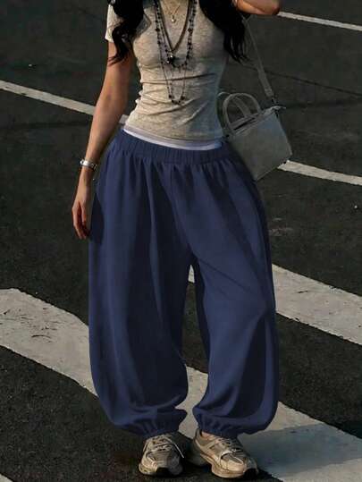 High-Quality Breathable Comfortable Fabric, Casual Loose Fit Drawstring Pants, Suitable For Sports And Daily Wear, Women's Waist Drawstring Sports Pants