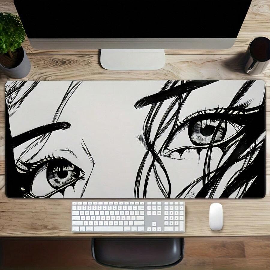 Extra große erweiterte Gaming-/Bürotischunterlage - rutschfeste Gummibasis, dicke glatte Oberfläche mit Wimpernlinie und schwarz-weißem Augen-Muster-Design - strapazierfähiges Handgelenkauflage für Computer, Büro, Gaming-Setup Bürotischzubehör Bürozubehör Büromaterial Bürozubehör Mauspad Mauspad Schreibtisch Mauspad für Schreibtisch Schreibtischdekoration