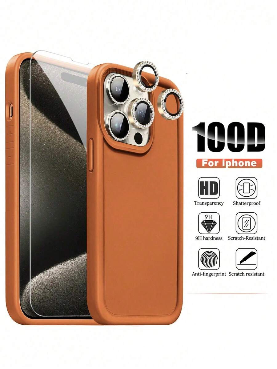 四件套透明手机壳（1 张钢化玻璃膜，3 颗银色点钻），兼容 11/12/13/14 Pro Max，透明材质，带钻石镜头保护膜，兼容 15 Pro Max/15 Pro/15 Plus/16/16 Pro Max - 彩色 - 查看 1