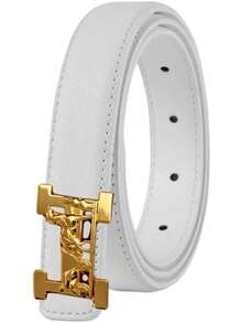 1pc Women Fashion Belt Women Luxury Designer Cowhide Belt Jeans PU Leather Belt Gold Buckle Belt Summer School Fall, Autumn, Halloween - Multicolor - View 5