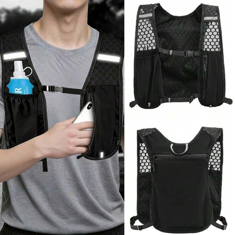 5升轻便透气跑步水袋背心，男女通用，带手机袋，适合越野跑、徒步、骑行、马拉松 - 黑色 - 查看 1