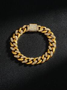 Nail Cross Pendant Iced Out Hiphop Polished Rhinestone Necklace - Gold - View 10