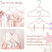 10pcs Baby Clothes Hangers, Space-Saving Bow & Heart Design Rotating Hooks, Suitable For Jackets, Dresses, Shirts, Coats And Baby Clothes, Includes Flocked Clips - Multicolor - View 6