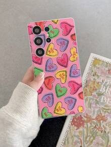 1pc Heart Pattern Transparent Minimalist Soft Phone Case Compatible With Samsung Galaxy S22/S23/S24 Ultra, M36/S25 Ultra, A56 5G/S22+, Original Handpainted Soft Protective Cover, Anti-Drop Design, Gift For Girlfriend - Multicolor - View 3