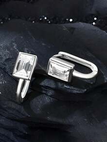 1 par de pendientes románticos de gota con circonita cúbica para mujeres, para boda, compromiso, aniversario, fiesta, joyería, regalo del Día de San Valentín - Plateado - Ver 6