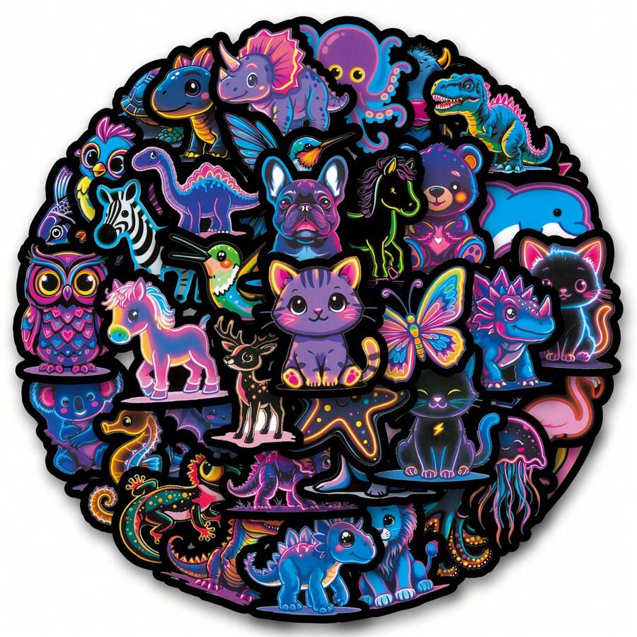 50PCS Neon Animals Stickers Decals Scrapbook, Journaling, Laptop, Bumper, Skateboard, Water Bottles, Collectibles, Pen Holders, Journals, Computer, Phone Stickers Can Bring A Lot Of Fun To Your Life, The Perfect Gift For Adults