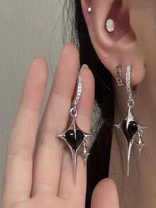 Rhinestone Star Decor Drop Earrings - Silver - View 1
