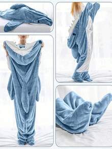 Sleeping bag(Shark) 成人鲨鱼连帽毯一件装，鲨鱼服装，可穿戴鲨鱼毯，舒适鲨鱼睡衣，超柔软法兰绒鲨鱼连帽毯，家庭鲨鱼连帽毯，可穿戴鲨鱼睡袋，女士礼物，男士礼物，个性化礼物 - 彩色 - 查看 10