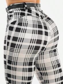 Butt Lift Stretchy Plaid Skinny Ankle Pants White & Black - Nhiều màu - Xem 1