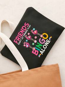 Stilvolle und faltbare Umhängetasche mit Kosmetiktasche, Muster mit "Bingo" und Flamingo-Muster, große Kapazität Leinwand-Stoffbeutel, wiederverwendbare Einkaufstasche, lässige Umhängetasche für Reisen, Fitness, Strand, Urlaub, Arbeit, Gym, Alltagsgebrauch, Umhängetrageart, ideales Geschenk für Sommer, Geburtstag, Feiertage, Urlaubsausflüge - Verschiedenfarbig - Übersicht 13