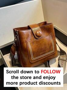 New Autumn/Winter Fashion Versatile Retro Style Crossbody Bag, Solid Color Letter Adjustable Strap, Casual Minimalist Bucket Bag, Suitable For Commuting, Shopping, Dating And Other Occasions, Also Suitable For Denim Rodeo And Other Special Occasions, An Ideal Choice For Ladies Retro Bag. - Brown - View 2