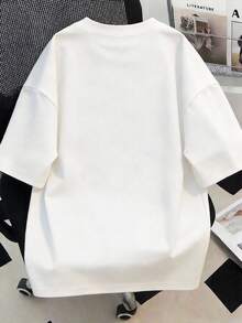 Conjunto de Primavera para Mulheres Plus Size, Roupa de Verão, Roupa de Férias para Mulheres Plus Size, Verão, Camiseta de Dia dos Namorados Moda Novo Estilo Plus Size Mulheres Gola Redonda Personalizada Impressão de Letra em Inglês Estampa de Leopardo Moda Verão Casual Manga Curta Camiseta Branca - Branco - Visão 2