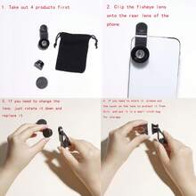 1 pieza Lente de cámara 3 en 1 de ojo de pez, gran angular y macro compatible con teléfonos Apple/Redmi, lente de ojo de pez 3 en 1 con clip para teléfono - Lente ojo de pez gran angular para teléfono móvil - Ver 8