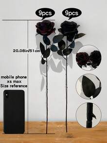 6/10pcs Black Artificial Silk Flowers, Artificial Rose Bouquet Suitable For Halloween Party, Dark Style Decor, Wedding Decoration, Bridal Backdrop Props, Bouquets, Corsages, Wristbands, Wedding Arches, Party Decorations - Black - View 18