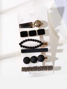 6 piezas Pasadores de pelo de metal con rhinestones, Set de pasadores de una pieza estilo hada para niñas, Pasadores para flequillo lateral, Accesorios para el cabello, Pinzas para el cabello, Barrettes, Accesorios para la cabeza - Negro - Ver 2