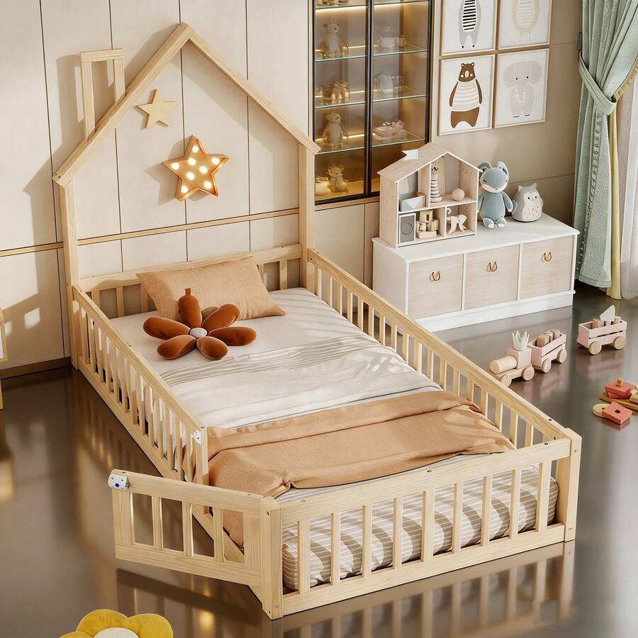 Kids Bed Frames, Headboards & Footboards - Natural + Pine + 90cm*200cm - View 1