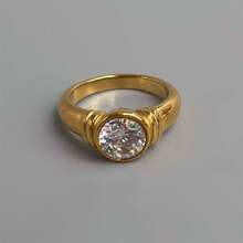 VKHK 1枚复古18K镀金不锈钢闪亮锆石装饰单戒指，适合女性婚礼佩戴作为礼物 - 鑽戒 - 查看 5