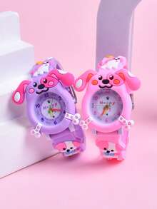 2pcs/Set Gift, Cute Cartoon Dog Soft Silicone Strap Children's Pointer Watch, Student Creative Animal Pattern Quartz Wristwatch - Multicolor - View 5