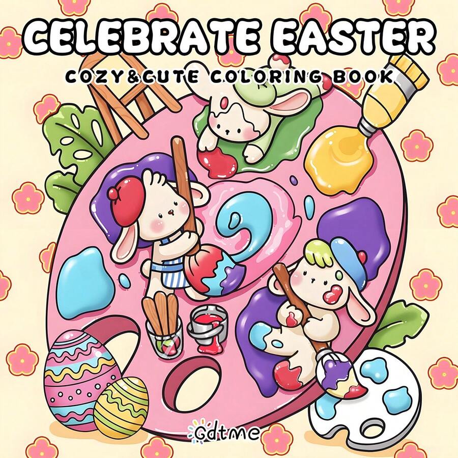 GDTME A Cute Easter Coloring Book, Easter Coloring Fun, 24 Pages Of Simple & Comfortable Doodles, Relaxing, Suitable As Easter Gifts For Family & Friends, Back To School Gifts, Stationery, Office Supplies, Easter Party Supplies, Pearl Paper Crafts, Easter Decorations, Size 7.9x7.9 Inches, Comes With 5 Stickers.