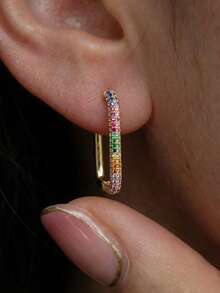 1 đôi bông tai hình chữ nhật đính đá Cubic Zirconia cầu vồng, mạ vàng và bạc, kiểu dáng hình học, trang sức lấp lánh nhiều màu sắc, quà tặng độc đáo cho phụ nữ. - Nhiều màu - Xem 2