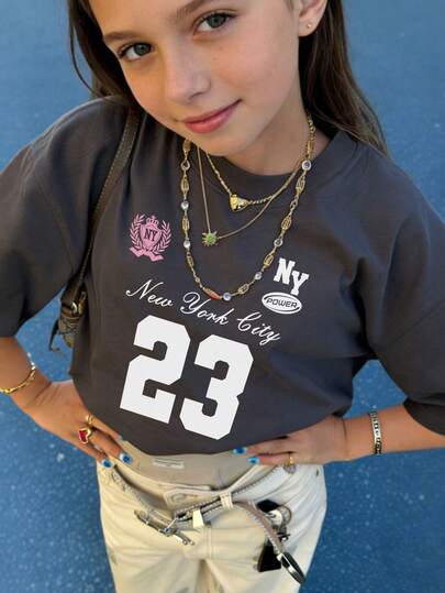 少女印花短袖T恤，学生休闲上衣，夏季玩乐必备上衣