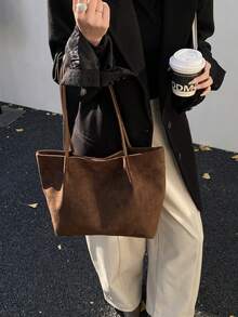 New Fashionable Casual Chic Spacious Tote Bag, Lightweight And Versatile Shoulder Bag - Coffee - View 3