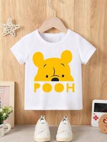 Disney Baby Boy T-Shirt, Featuring A Creative Winnie The Pooh Lettered Cartoon Pattern Print. Spring/Summer Style Baby Round-Neck T-Shirt. The Fabric Is Soft, Comfortable And Breathable, Suitable For Daily Wear And Makes An Excellent Gift. - 白色 - 查看 1