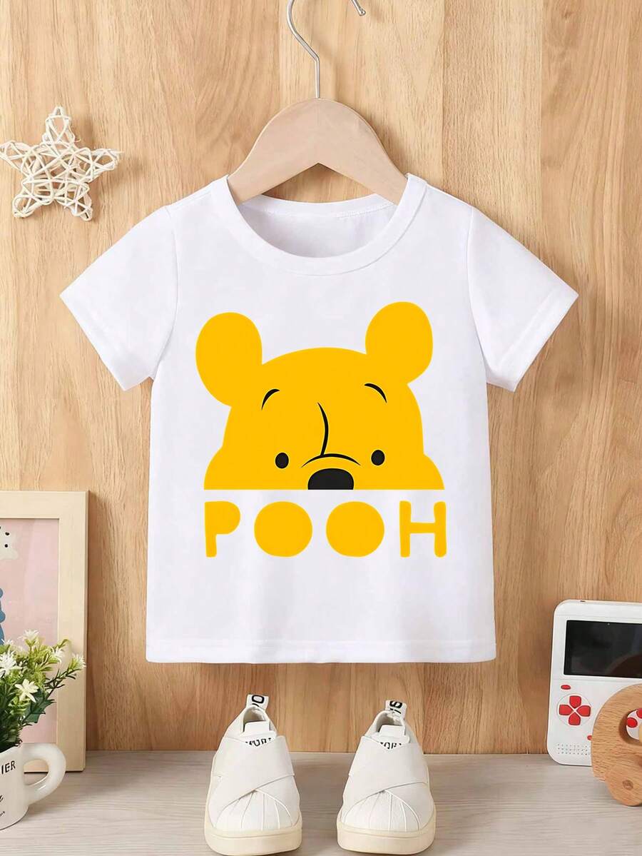 Disney Baby Boy T-Shirt, Featuring A Creative Winnie The Pooh Lettered Cartoon Pattern Print. Spring/Summer Style Baby Round-Neck T-Shirt. The Fabric Is Soft, Comfortable And Breathable, Suitable For Daily Wear And Makes An Excellent Gift. - 白色 - 查看 1