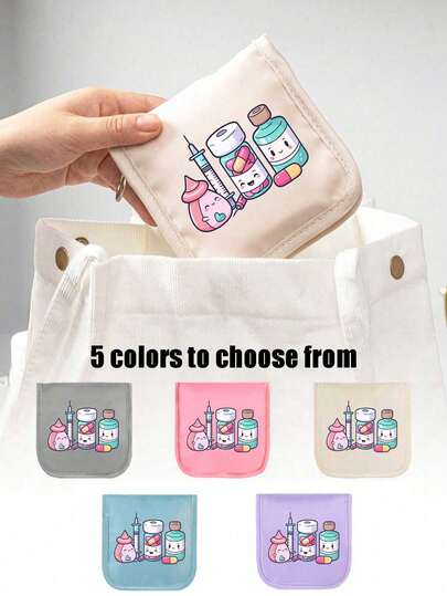 1pc Portable Medicine Bag, Cute Storage Bag With Cartoon Pill & Syringe,Compact Pill Organizer & First - Pouch,Portable Medical Kit,Travel - Friendly Medication Storage For Daily/Outdoor/Travel/Dorm, Essential For Health - Conscious & On - The - Go Users, Must - Have Medical Accessory, Portable Medical Emergency Kit, Outdoor Travel, Dormitory Emergency Medicine Storage Bag, Mother'S Day Gifts