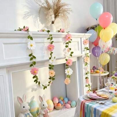 1pc Felt Daisy Garland | Boho Floral Party Decor, Colorful Wall Hanging Decoration For Classroom, Flower Party Decor, Back To School Party Holiday Decoration, Birthday & Festival Decorative Art Supplies