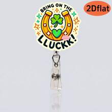 Carrete retráctil para el Día de San Patricio con diseños de trébol de la suerte, arcoíris, monedas y duendes, adecuado para portadores de tarjetas de identificación, regalos festivos - Multicolor - Ver 13