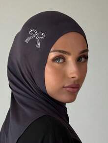 11件装女士纯色蝴蝶结水钻发带，弹性下巴带针织帽，柔软舒适休闲百搭头巾，适合日常四季佩戴 - 178-黑色 - 查看 4