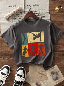 Tween Boys Casual Printed Crew Neck Short Sleeve T-Shirt, Summer Top - Dark Grey - View 3