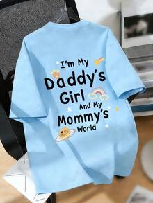 少女休闲趣味印花圆领短袖T恤，夏季上衣 - 淺藍色 - 查看 5