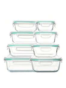 8 piece glass food storage container with leak-proof lid-seal meal preparation and bento box, refrigerator replacement storage box for microwave, oven, refrigerator and dishwasher, perfect for fruits, vegetables and salads, multi-purpose kitchenware | multi-size container | safety lock lid - Multicolor - Ver 1