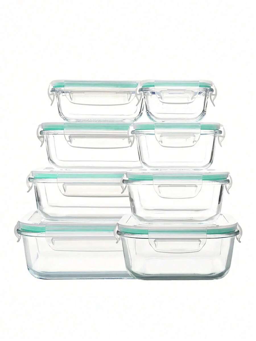 8 piece glass food storage container with leak-proof lid-seal meal preparation and bento box, refrigerator replacement storage box for microwave, oven, refrigerator and dishwasher, perfect for fruits, vegetables and salads, multi-purpose kitchenware | multi-size container | safety lock lid - Multicolor - Ver 1