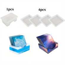 5件套DIY圆形/方形杯垫硅胶模具，环氧树脂杯垫收纳盒树脂模具，手工树脂杯垫浇铸模具，石膏模具，带杯垫架的环氧树脂模具，DIY杯垫硅胶模具浇铸模具 - 矽膠模具 - 查看 12