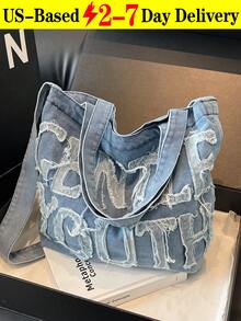 Large Capacity Casual Tote Bag, With Letter Patchwork, Embroidery Thread, Tassel, Multiple Carrying Options, Perfect For Women For Daily Commuting Or Holding Books School Bag, Back To School Backpack, Portable, Lightweight, Large Capacity, Classic Casual, Suitable For Teen Girls Y2k Bag, 2000s Fashion Style, Gothic Punk Bag For Women - 彩色 - 查看 13