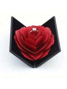 1pc Rose Flower ABS Creative Rotating Ring Box, Valentine's Day Gift Box, Engagement Jewelry Packaging Box, Ring Gift Jewelry Box - Multicolor - View 3